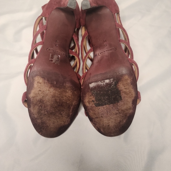 Coach Burgundy Suede Strappy Heels - Picture 6 of 7